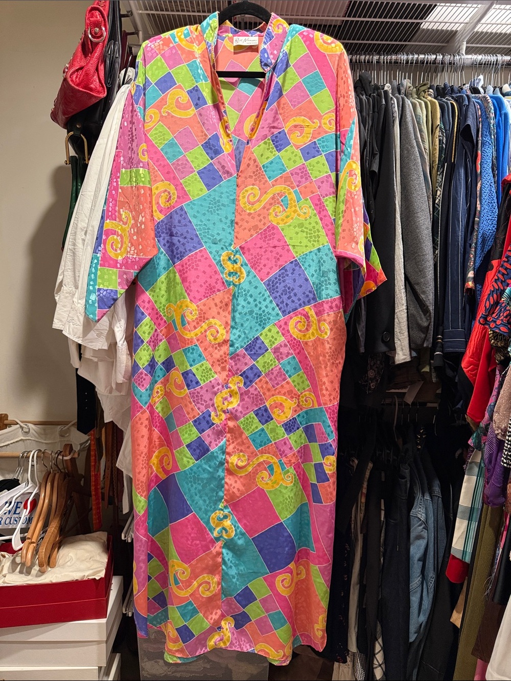VINTAGE Ruth Norman - Vibrant Multicolor Patchwork Caftan Dress